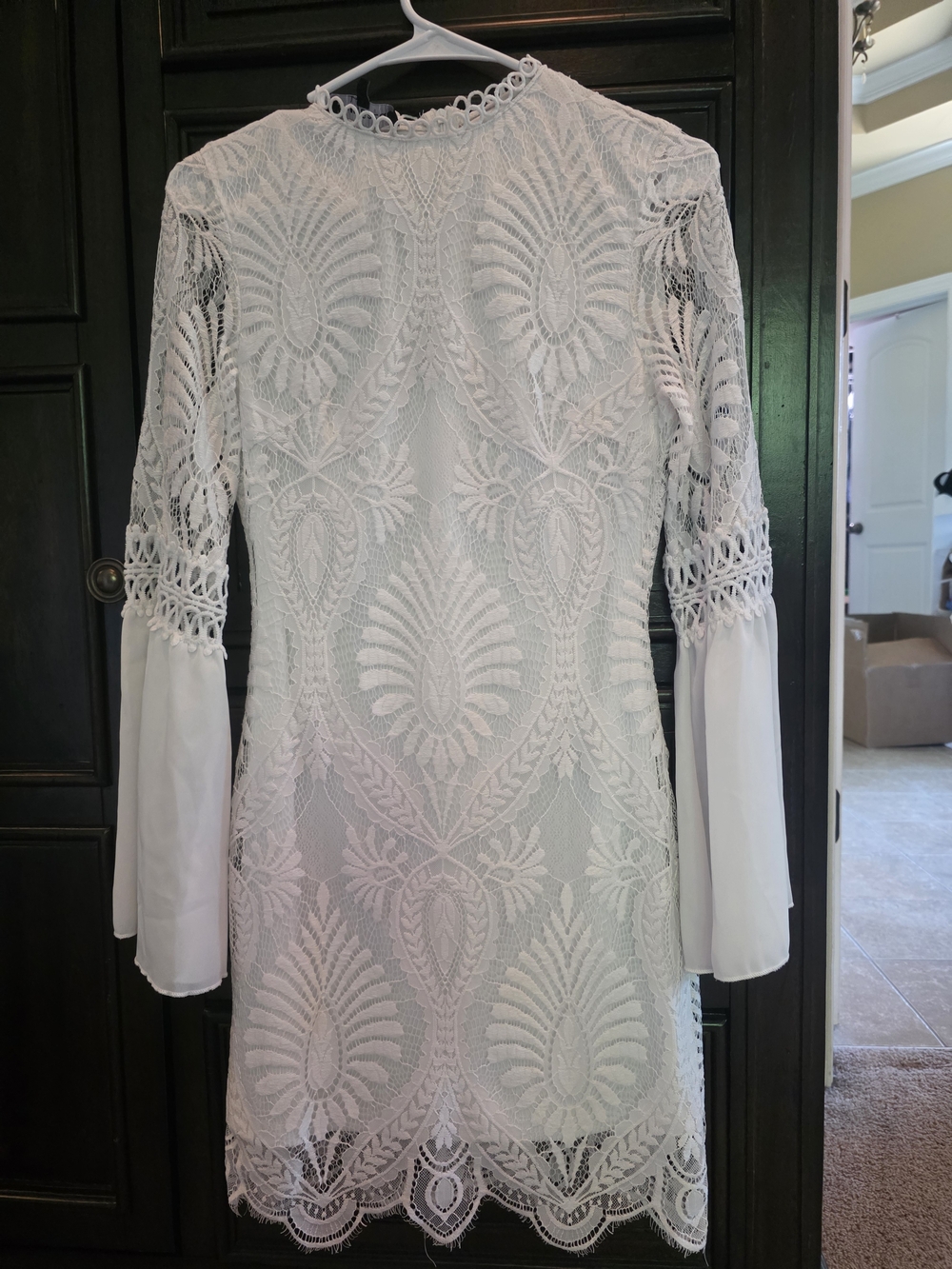 Women’s White Lace Long-Sleeve Midi Dress with Crochet Detail